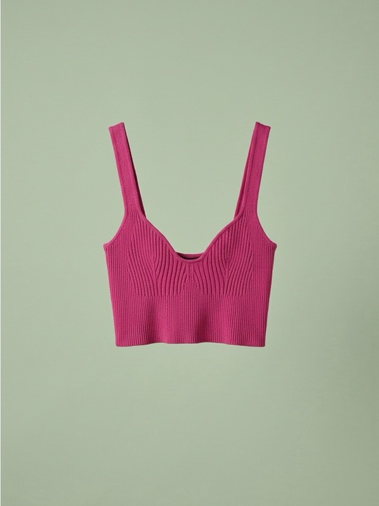 Maniere De Voir Fuchsia Ribbed Sweetheart Crop Top - Picture 2 of 5